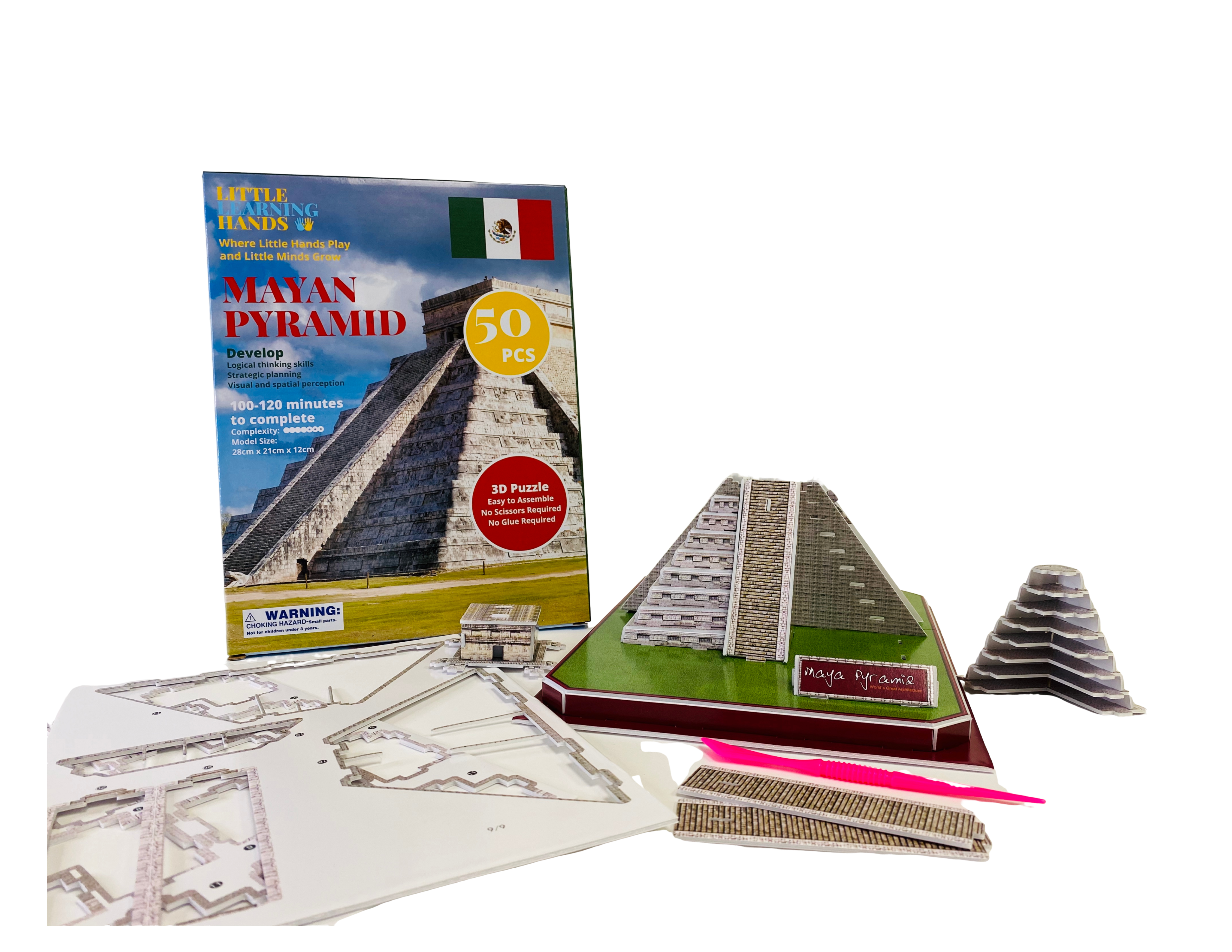 Little Learning Hands Mexico Mayan Pyramid 3D Puzzle | Maya Pyramid Architecture Model Building Kit