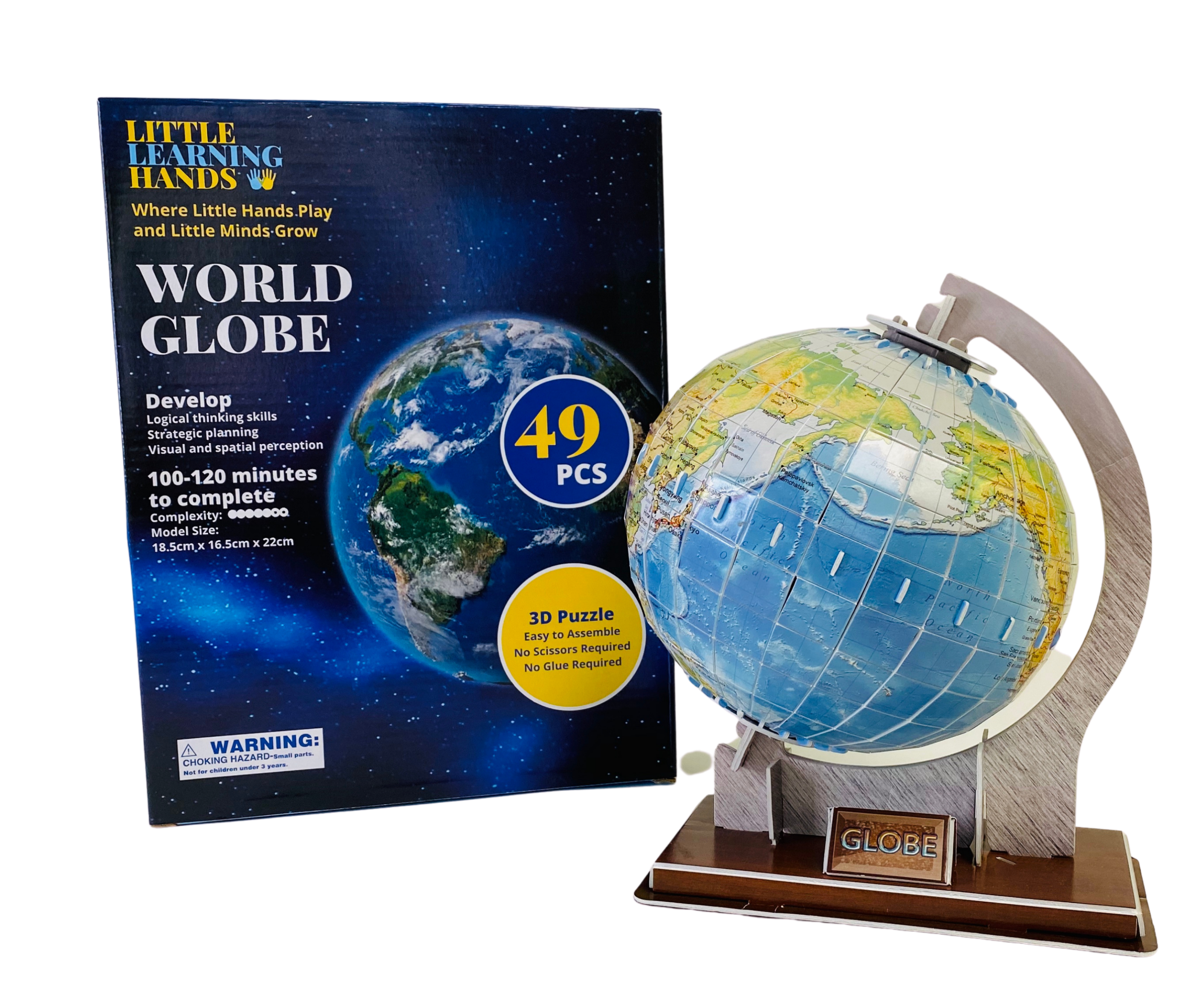 Little Learning Hands World Globe 3D Puzzle for Adults and Kids | Earth Globe Model Kit Building Kit | 49 Pieces