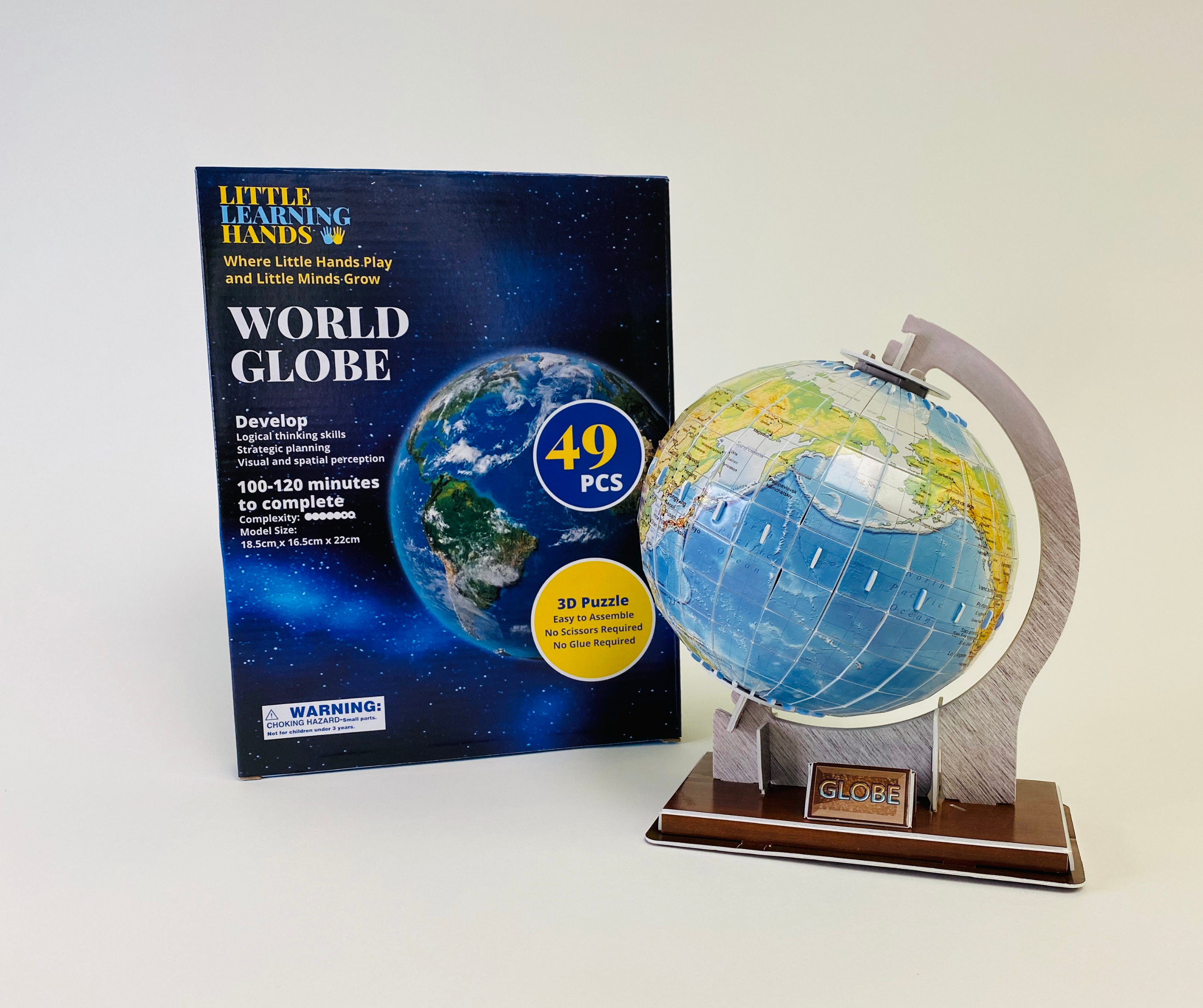 Little Learning Hands World Globe 3D Puzzle for Adults and Kids | Earth Globe Model Kit Building Kit | 49 Pieces